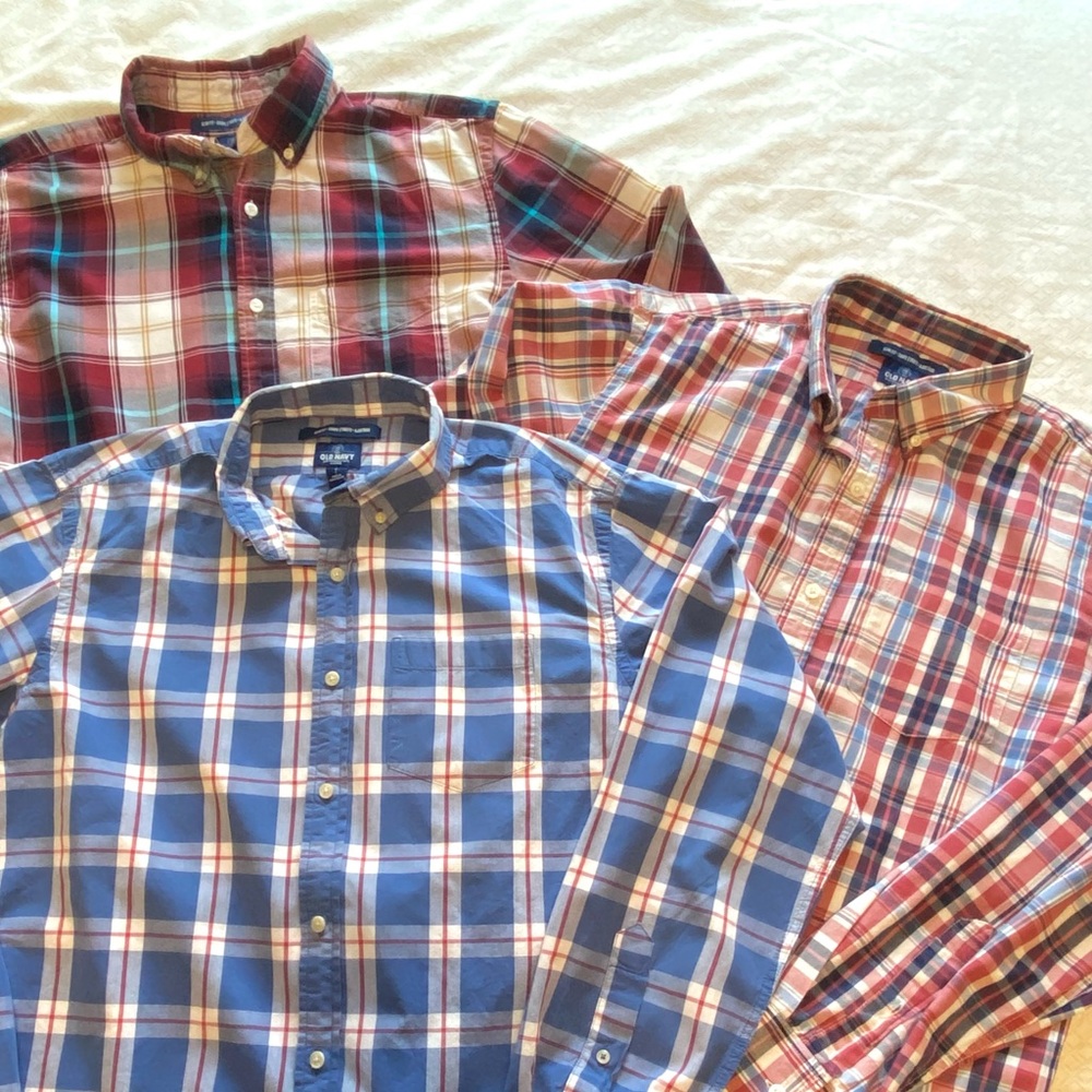 Bundle of 3 Old Navy mens slim fit plaid button down shirts
